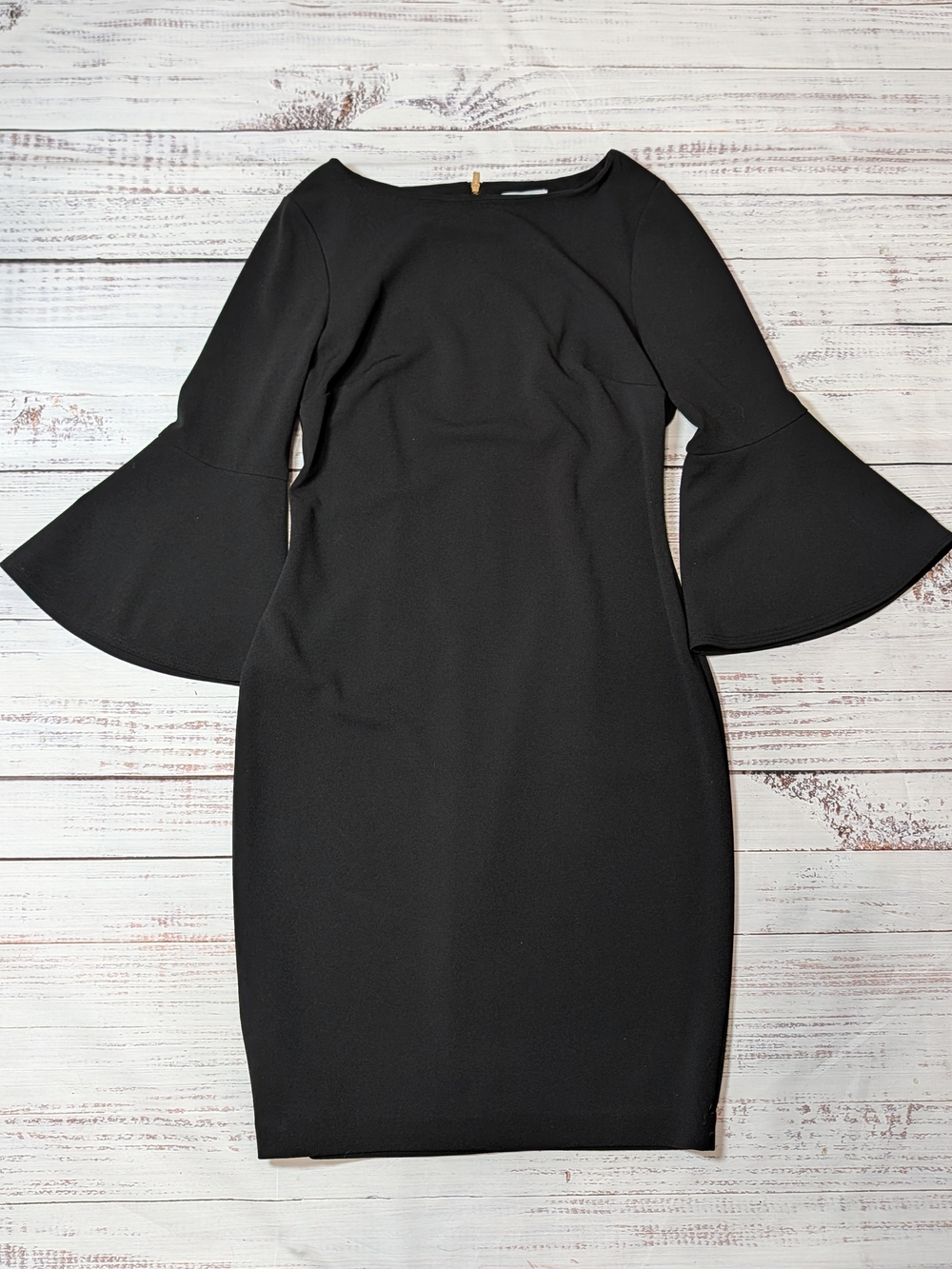 Calvin Klein Size 10 Black Bell Sleeve Sheath Dress - Picture 2 of 12